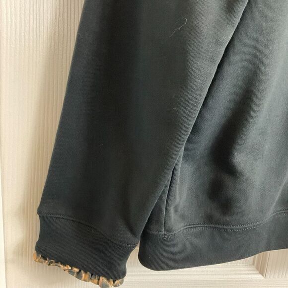 J Crew Women Black Sz XL Sweatshirt Animal Print Trim Pullover Zipper Comfort N3 - Picture 8 of 11